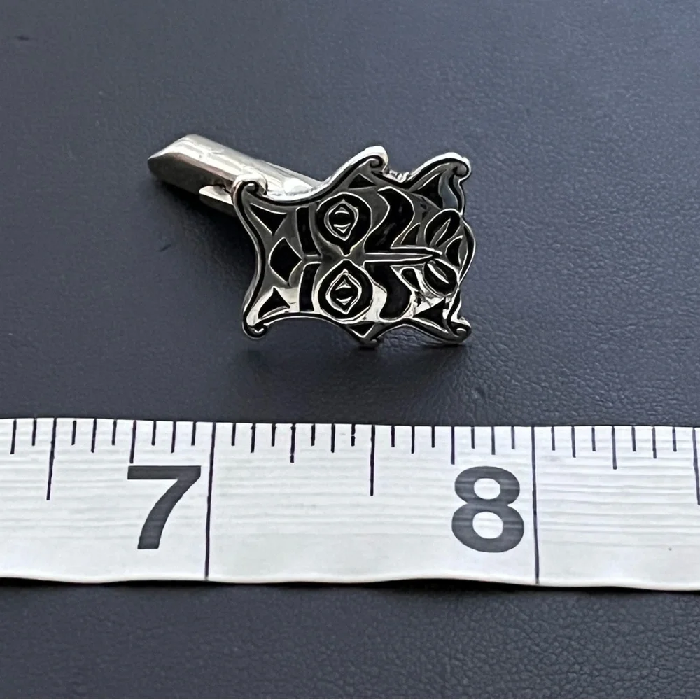 Vintage Mexican sterling silver and alpaca warrior mask mens cuff links